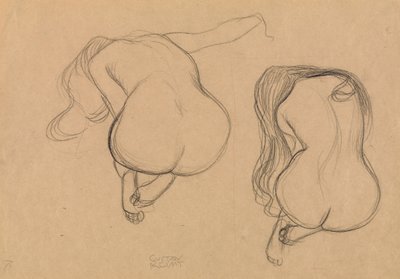 Dos estudios de un desnudo sentado con cabello largo de Gustav Klimt